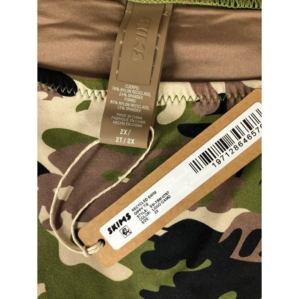 SKIMS Signature Swim Dipped Tie Bottom Logo Camo NWT Size 2X